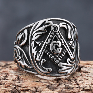 Mens signet nhẫn thép không gỉ mạ vàng thuộc về thợ hồ vòng cổ điển freemason thành viên Nhẫn người đàn ông Phụ nữ - Product Image 1