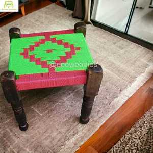 Tabouret Peeda en bois écologique de qualité supérieure, repose-pieds ottoman en bois naturel avec incrustation d'os, idéal pour salon et appartement, gain de place - Product Image 5