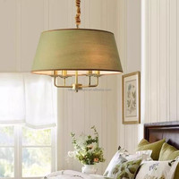 Lustre LED en fer et tissu, design moderne et simple, style vintage américain, pour salon, salle à manger, chambre, maison, villa, hauteur moyenne