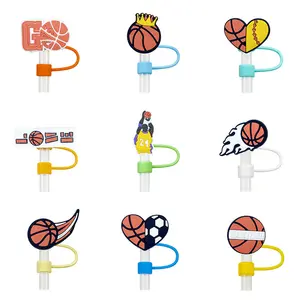 Tappi in paglia di silicone a forma di pallacanestro all'ingrosso per bicchieri e tazze in paglia coperture in paglia riutilizzabili di Design innovativo