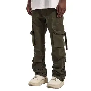 AeeDenim New Design Custom Heavy Twill 100% Cotton Men's Pants Cargo Zipper Pocket Cargo Jogger Pants Men's Cargo Pants