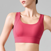 Débardeur de sport pour femme à dos ouvert, respirant, en Spandex/Nylon, avec bonnets fixes, col carré, pour Yoga, Pilates et Fitness
