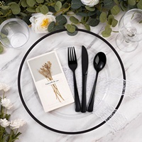 Lot de 100 assiettes de présentation jetables en plastique transparent de 12 pouces avec bord noir pour dîner, mariage, fête