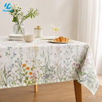 Nappe HuaLai sur mesure en faux coton et polyester, imprimé floral botanique ivoire, pour fête de jardin printanière