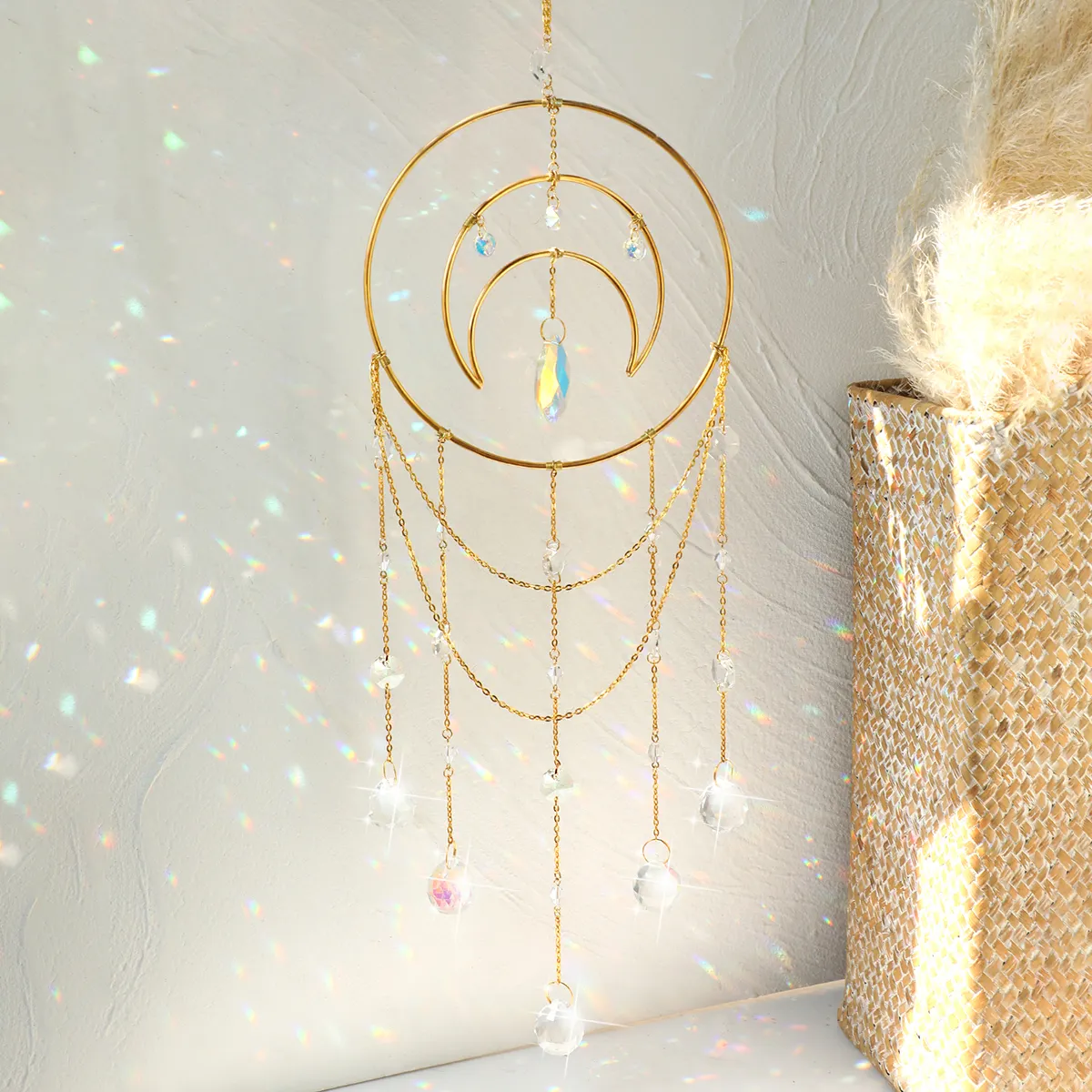 Crystal Ball Sun Catcher Large Dream Catcher Wind Chimes Crystal Glass Chandelier Wall Hanging For Window Garden Room Decor Gift