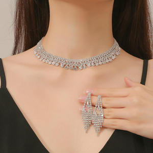 Conjunto de Joyería de Diamantes con Cadena de Garras para Novia, Collar y Pendientes, Accesorios de Boda para Mujer, Venta Caliente - Product Image 6