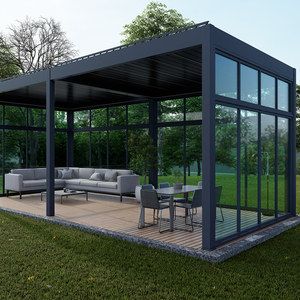 Pergola Motorizzata in Alluminio Bioclimatica con Luci LED, Tetto a Lamelle, Porte Scorrevoli in <span class=keywords><strong>Vetro</strong></span>, Gazebo da Patio - Product Image 2