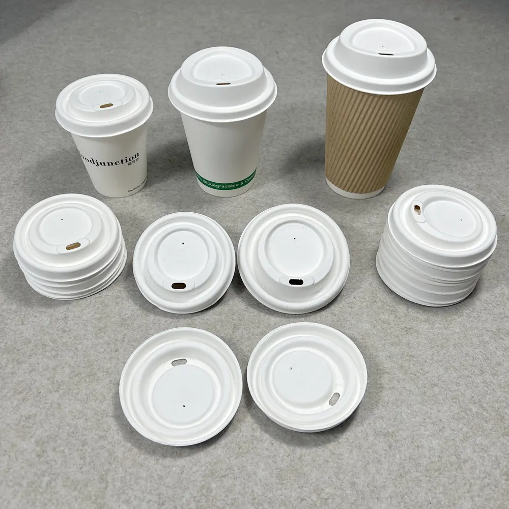 Coffee Lid Eco Friendly Biodegradable Compostable Cups Cover Sugarcane Bagasse 90 Mm And 80MM Round Cup Eith Lid For Smoothie