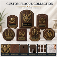 Placa de Madera con Relieve Metálico 3D Personalizada, Trofeo con Acabado en Latón Antiguo y Grabado por Arenado, Premios en Blanco para Militares
