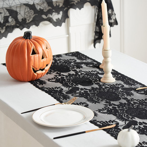 2025 New Style Different Size Party <strong>Black</strong> Lace Skull <strong>Table</strong> Flag <strong>Table</strong> <strong>Runners</strong> for Home Halloween Decorations - Product Image 4