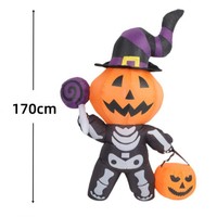 Décoration gonflable d'Halloween classique de 1,67 m pour extérieur, citrouille, squelette, fantôme, avec LED, impression sérigraphiée, imperméable, effrayante pour jardin et fêtes