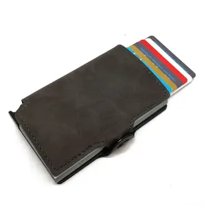 RFID阻止信用卡的钱包PU皮革铝女士非接触式卡保护器自动弹出金属卡套