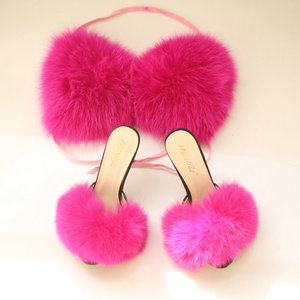 All'ingrosso donne nere soffici grandi <span class=keywords><strong>tacchi</strong></span> in vera pelliccia di volpe per le donne - Product Image 2