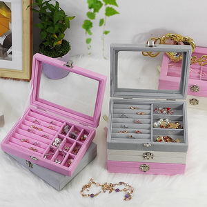 Elegant Jewelry <b>Box</b> With <b>Glass</b> Lid 9 Grids Velvet Interior For Rings Earrings Bracelets Necklace Storage Rectangle Shape Hasps - Product Image 3