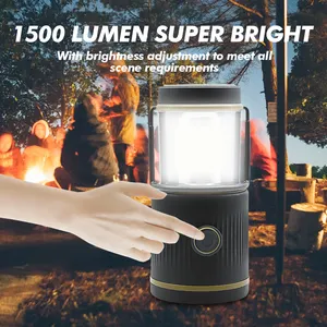 Lâmpada de acampamento solar LED IPX4 recarregável, 1500LM, 4 modos de luz, banco de potência, à prova d'água