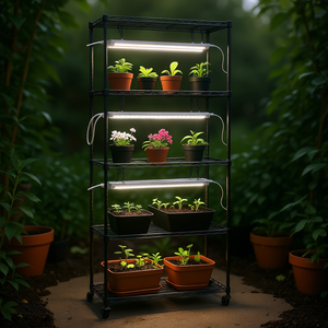 Soporte para Lámpara de Cultivo de Plantas de Interior, 192W, LED de Espectro Completo, 71 cm de Altura, Estante Metálico para Semillas y Flores, con Ruedas y Estantes de Exhibición - Product Image 2