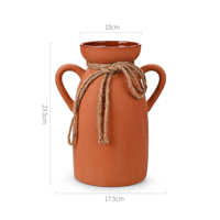 Vase en céramique de terre cuite rouge Vase bouteille de fleurs en terre cuite à double poignée avec corde
