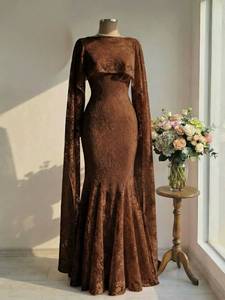 Abito da sera Abaya Mexizo con orlo a coda di pesce in pizzo sofisticato per donne musulmane, stile islamico modesto di Dubai - Product Image 5