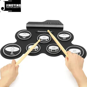 2023 Portable Roll-Up Silicon Electronic Drum Compact Size USB Drum Pad Digital Drum Kit 7-Pad with Drumsticks Foot Pedals