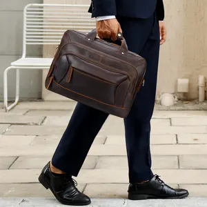 Top Grain réel Crazy Horse cuir 17 pouces mallette pour ordinateur portable <span class=keywords><strong>Messenger</strong></span> hommes en cuir véritable ordinateur mallettes pour ordinateur portable - Product Image 4