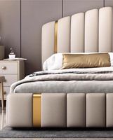 Modernes Minimalistisches Doppelbett für Hauptschlafzimmer Hochwertiges Muscheldesign Massivholzrahmen Weich Gepolstertes Kopfteil 1,8m/2m Kingsize
