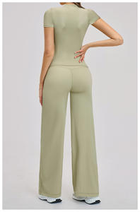 Ensemble de yoga brossé grande taille avec pantalon droit ample taille mi-haute et t-shirt de sport et fitness, ensemble décontracté pour la course en extérieur, extensible dans les quatre sens - Product Image 6