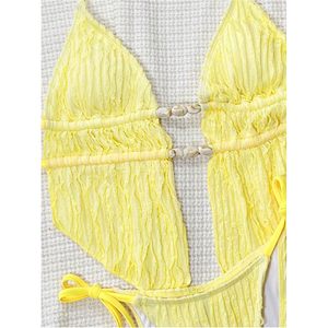 FOXA Ensemble bikini 2 pièces texturé pour femme avec détails perlés et design à nouer sur les côtés pour la plage - Product Image 5