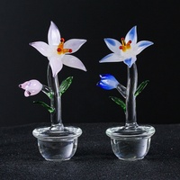 Décoration d'intérieur pour salon, salle à manger, chambre : Figurine d'ornement en verre Murano soufflé à la main, motif cactus et fleur, pour pot de plante