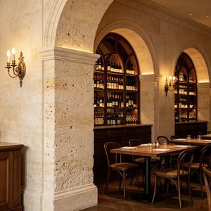 Panel de <span class=keywords><strong>Piedra</strong></span> de Imitación de Travertino, Revestimiento de <span class=keywords><strong>Piedra</strong></span> Suave, Color Crema Dorado Beige, para Pasillos de Hotel, Paredes de Bodega - Product Image 6