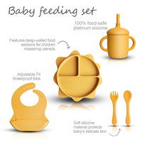 Enfants sevrage fournitures d'alimentation écologique en Silicone de qualité alimentaire bébé assiette bavoir fourchette ensemble sans BPA enfants tout-petits boîte emballée