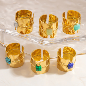 European Style Gold Plated <b>Titanium</b> Steel Open <b>Ring</b> Geometric Shape Bezel Setting Women's Jewelry Gift Fashion <b>Rings</b> - Product Image 1