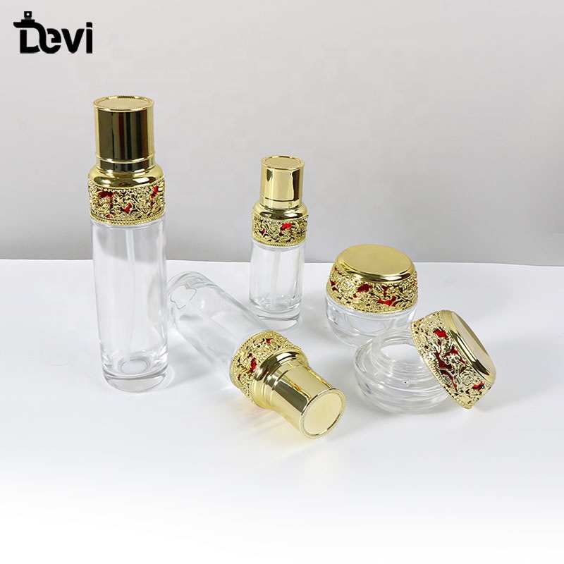 Gold Skin Luxury Gold Screw Lid Glass Cosmetic Sets Empty Skin Care Cream Jar 30g 50g 40ml 100ml 120ml Lotion Bottle