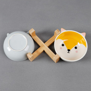 Fabricant en gros mignon <span class=keywords><strong>chat</strong></span> en céramique blanche pour animaux de compagnie chien bol en <span class=keywords><strong>bois</strong></span> - Product Image 3