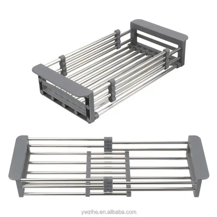 Adjustable Stainless Steel Kitchen Dish Drying Sink Rack Drain