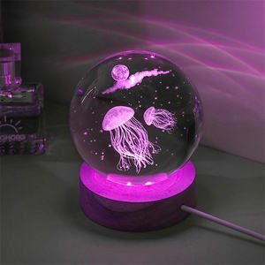 Lámpara Nocturna LED 3D de Luna y Planetas para Niños, 6CM 8CM, Carga USB, Lámpara de Mesa con Bola de Cristal, Decoración de Concha de Medusa, Regalo para Dormitorio - Product Image 2