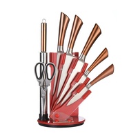 Vente directe d'usine, ensemble de couteaux de haute qualité en acier inoxydable, manche creux, 8 pièces, porte-couteaux, design ambidextre, couleur cadeau