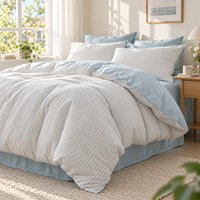 Parure de lit 4 pièces en coton lavé à rayures multicolores tissées géométriques, drap plat, drap-housse, housse de couette, logo personnalisé, vente en gros pour hôtels