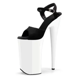 10 pulgadas-26cm Flock Transparente Peep Toe Sexy Fetish White Bottom Stripper Nightclub Queen Exotic Dancer Pole Dance Thin High Heel