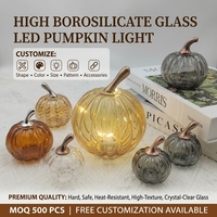 Lampe de table LED en verre en forme de citrouille, en borosilicate, avec tige métallique nervurée ambrée, pour décoration d'automne, vente en gros OEM
