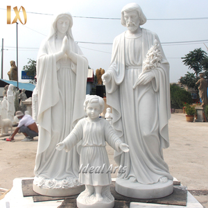 Statue de la Sainte Famille en marbre blanc sculptée à la main, taille réelle, sculpture religieuse catholique pour la décoration de l'autel de l'église - Product Image 4