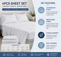 Ensemble de draps de lit 4 pièces en microfibre brossée de luxe avec poches profondes pour hôtel
