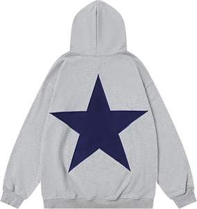 Oversized <strong>Dark</strong> Blue Hoody Round Neck Long Sleeve OEM <strong>Star</strong> Print Pullover French Terry Sweatshirt Hoodies Custom Made Factory - Product Image 3
