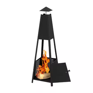 Focolare da Esterno a Quattro Lati Alto a Forma di Obelisco con Braciere Perforato e Porta, Braciere in Ferro <span class=keywords><strong>per</strong></span> Patio e Giardino - Product Image 6
