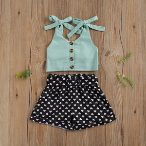 Conyson Toddler Baby Girl Summer 2 Cái Set Rắn Băng Treo Tops + Polka Dot Đàn Hồi Tim Ngắn Quần Trang Phục Giản Dị - Product Image 2