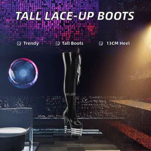 High Quality Side Zipper Over-the-Knee Lace-Up Platform 12CM High Heel Autumn/Winter Fashion Trend Dancing Boots - Product Image 2