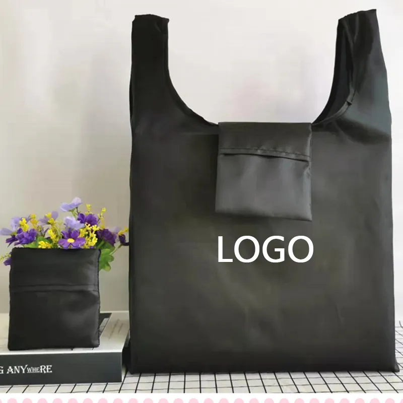 Wholesale Custom Logo Grocery Reusable Shopping Bags for Groceries Pouch Foldable X Large Nylon Polyester Shopping Tote Bags