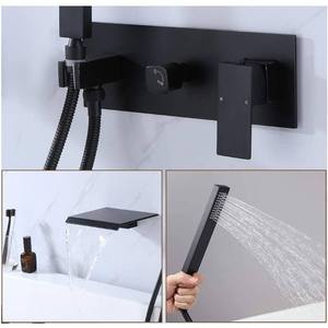 Robinet de douche noir en laiton pour baignoire, robinet cascade mural, robinets de lavabo, robinet de lavabo en céramique pour eau chaude et froide - Product Image 3