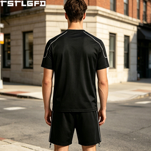 Oem Odm Gym Fitness <b>Set</b> Performance Reflective Piping Quick Dry Activewear T-Shirt Shorts <b>Set</b> Wholesale Bulk - Product Image 3