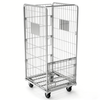 Conteneur à roulettes à 4 côtés, côtés amovibles, grillage métallique galvanisé à chaud, pliable, pour utilisation en entrepôt
