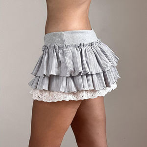 Low-<b>waisted</b> <b>elastic</b> waistband lace trim multi-layered A-line cake <b>skirt</b> casual and sweet heavy-duty mini <b>skirt</b> - Product Image 2